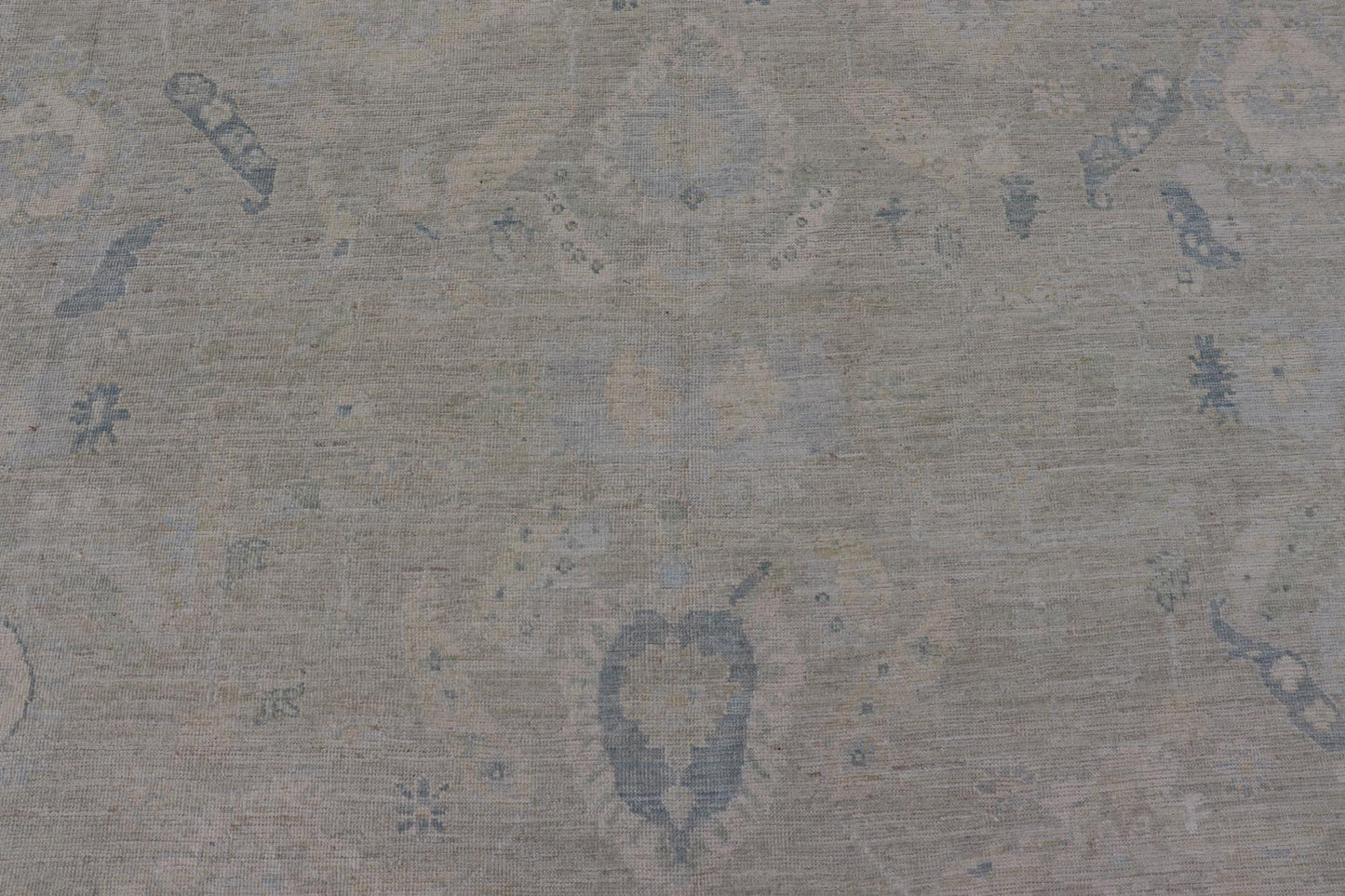 Large Modern Oushak Design in Light Blue, Green, with Light Cream Background. Keivan Woven Arts; rug AWR - 12521 Country of Origin: Afghanistan Type: Oushak Design: All - Over, Floral. Measures: 11'9 x 17'10 This rustic piece holds charm within a po... - Keivan Woven ArtsAWR - 16859 - 24976Rug