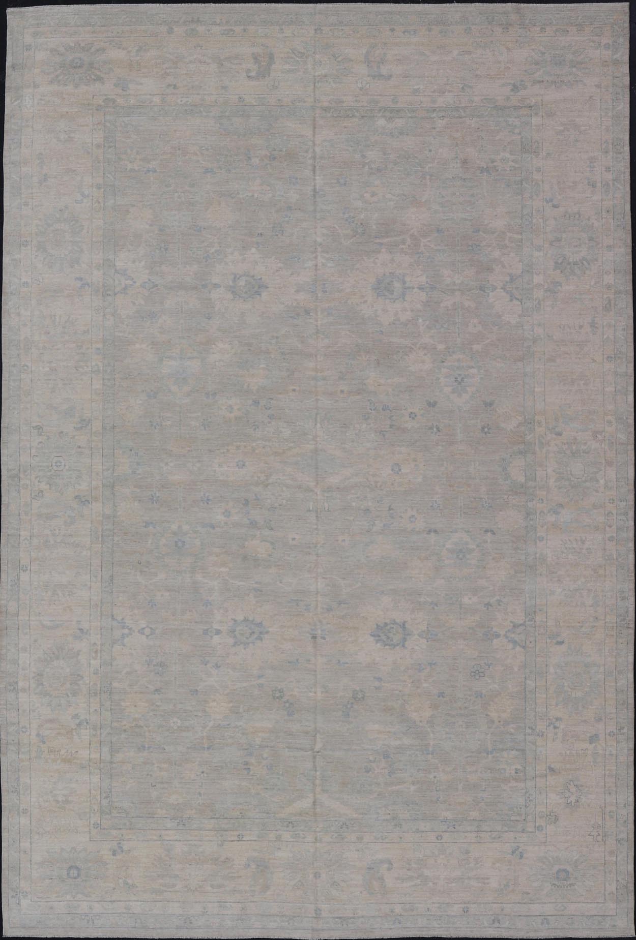 Modern All - Over Floral Oushak with Light Gray Background and Neutral Colors. Keivan Woven Arts / rug AWR - 17114 Country of Origin: Afghanistan Type: Oushak Design: Floral, All - Over, Abstract Floral. Measures: 12'3 x 18'0 This Oushak was hand - knot... - Keivan Woven ArtsAWR - 17114 - 24988Rug