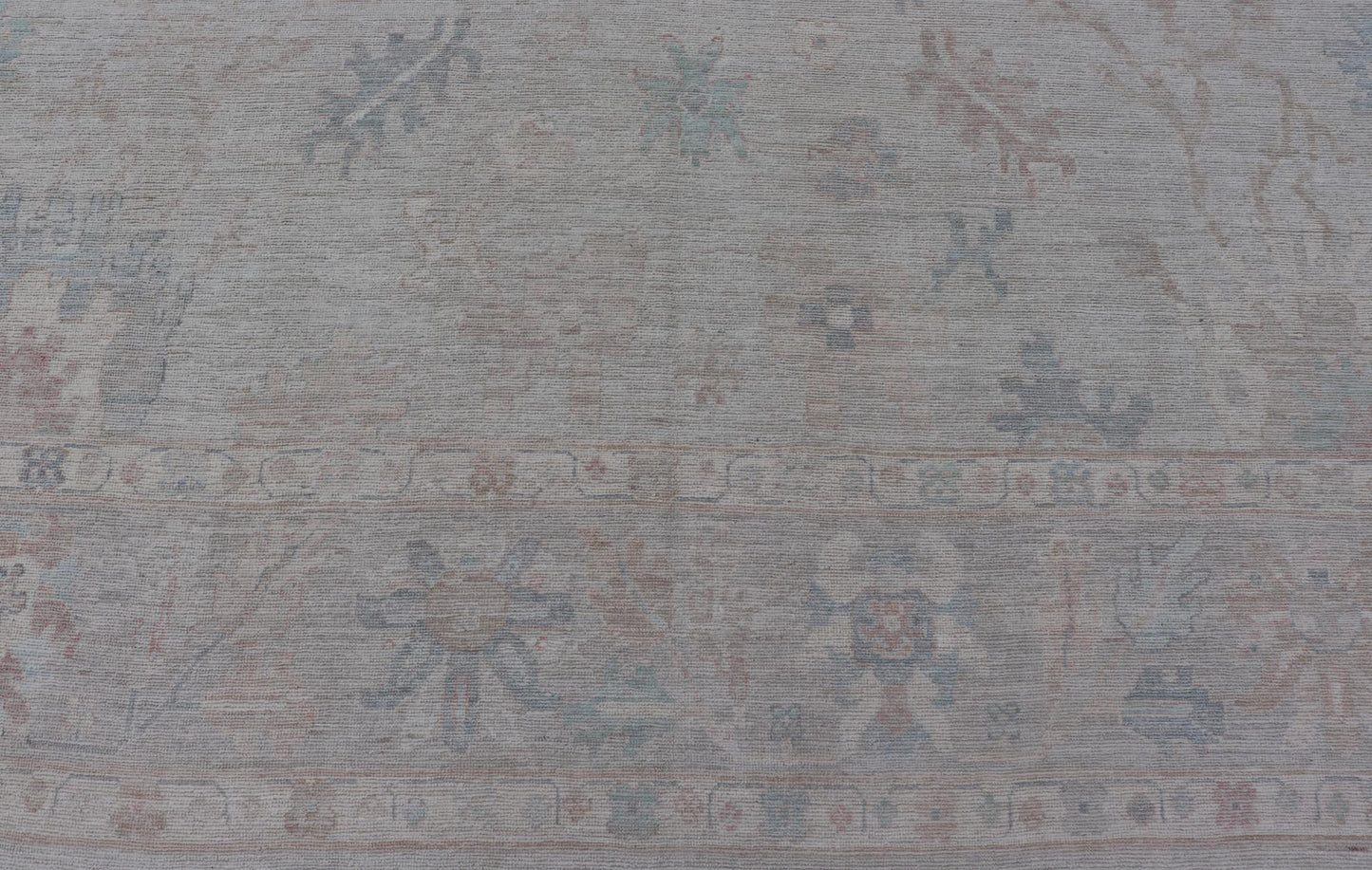 Very Large Modern Oushak with Soft Floral Motifs on Light Gray - Blue Background. Keivan Woven Arts; rug AWR - 17322 / Country of Origin: Afghanistan Type: Oushak Design: Floral. Measures: 12'1 x 17'8 This grandiose Oushak features a wide border, s... - Keivan Woven ArtsAWR - 17322 - 25006Rug