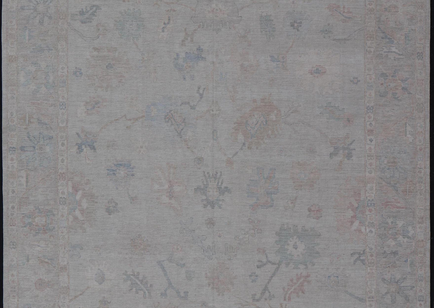 Very Large Modern Oushak with Soft Floral Motifs on Light Gray - Blue Background. Keivan Woven Arts; rug AWR - 17322 / Country of Origin: Afghanistan Type: Oushak Design: Floral. Measures: 12'1 x 17'8 This grandiose Oushak features a wide border, s... - Keivan Woven ArtsAWR - 17322 - 25006Rug