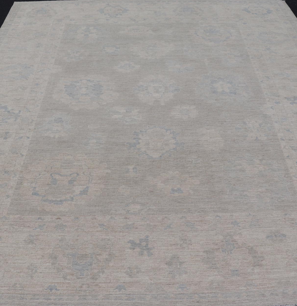 Hand - Knotted Transitional Neutral Oushak Rug in Light Gray, Light Blue, Green. Keivan Woven Arts; rug AWR - 17324 Country of Origin: Afghanistan Type: Oushak Design: All - Over, Floral. Measures: 9'1 x 11'10 Hand - Knotted in Afghanistan, this rustic ... - Keivan Woven ArtsAWR - 17324 - 24904Rug