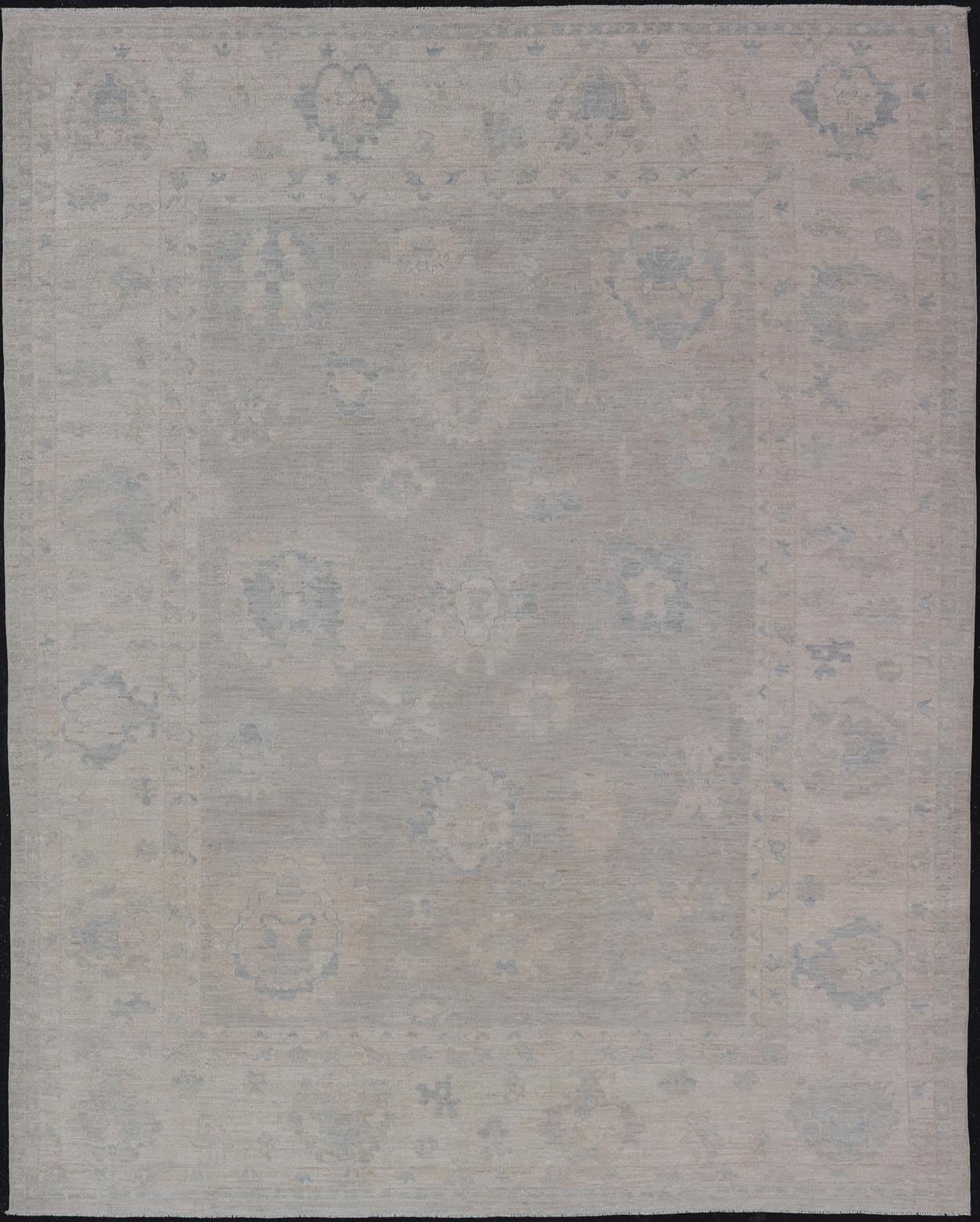 Hand - Knotted Transitional Neutral Oushak Rug in Light Gray, Light Blue, Green. Keivan Woven Arts; rug AWR - 17324 Country of Origin: Afghanistan Type: Oushak Design: All - Over, Floral. Measures: 9'1 x 11'10 Hand - Knotted in Afghanistan, this rustic ... - Keivan Woven ArtsAWR - 17324 - 24904Rug