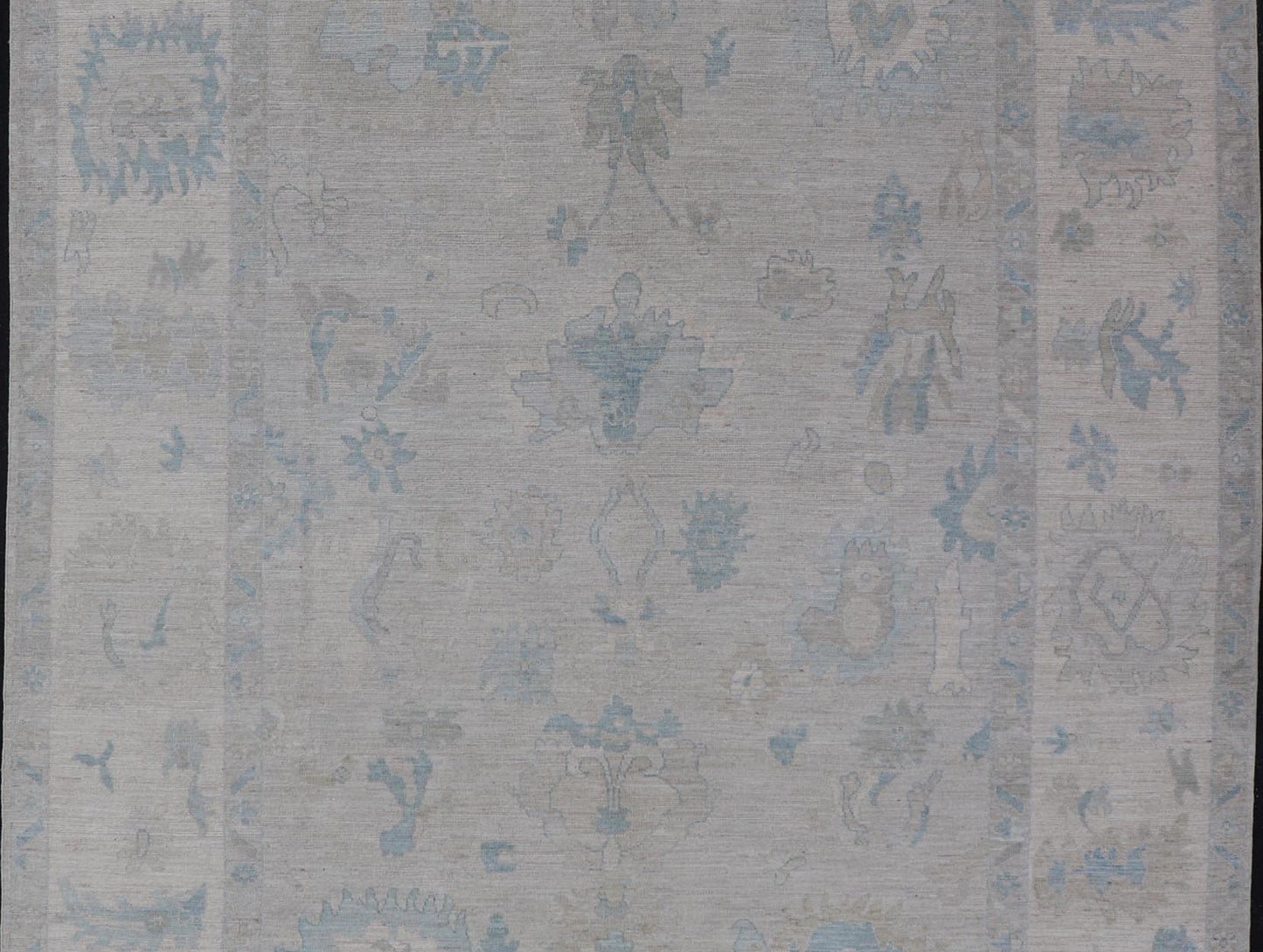 Modern Tribal Oushak with Light Silver - Gray Colored Background and Cream Border. Country of Origin: Afghanistan; Type: Oushak; Design: Medallion, Tribal Medallion, All - Over; Keivan Woven Arts: rug AWR - 17380; Authentic Oushak. Measures: 9'0 x 12'0 ... - Keivan Woven ArtsAWR - 17380 - 25012Rug