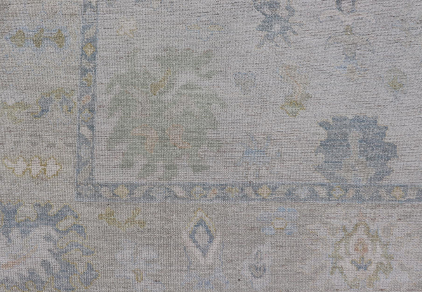 Modern Tribal Oushak with a Cream Border and Light Gray - Blue Background. Country of Origin: Afghanistan; Type: Oushak; Design: Medallion, Tribal Medallion, All - Over; Keivan Woven Arts: rug AWR - 17501. Measures: 8'0 x 10'0 A Oushak featuring all... - Keivan Woven ArtsAWR - 17501 - 24910Rug