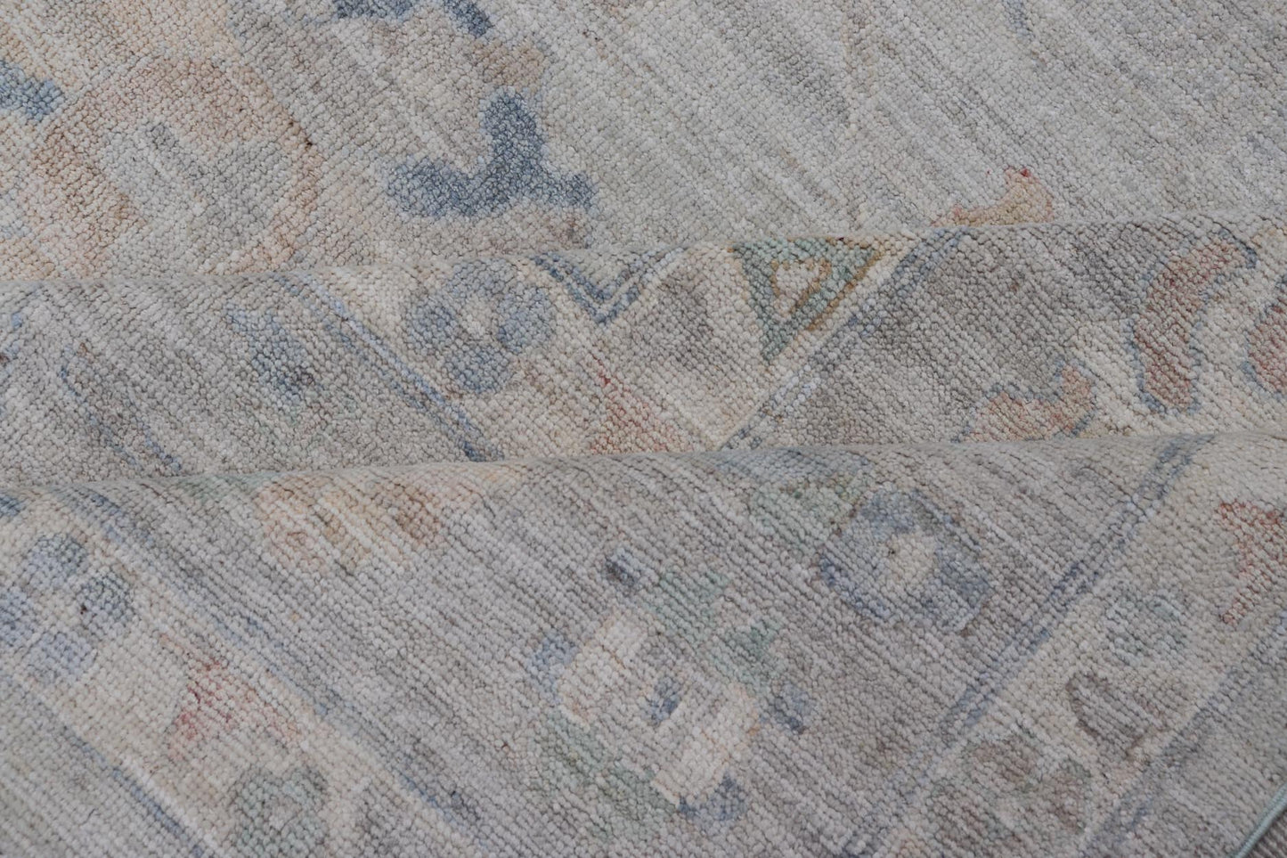 Modern All - Over Floral Oushak with Light Gray - Blue Background And Neutral Color. Keivan Woven Arts rug AWR - 17559 Country of Origin: Afghanistan Type: Oushak Design: Floral, All - Over, Abstract Floral. Measures: 12'1 x 14'8 This Oushak was hand - kn... - Keivan Woven ArtsAWR - 17559 - 25024Rug