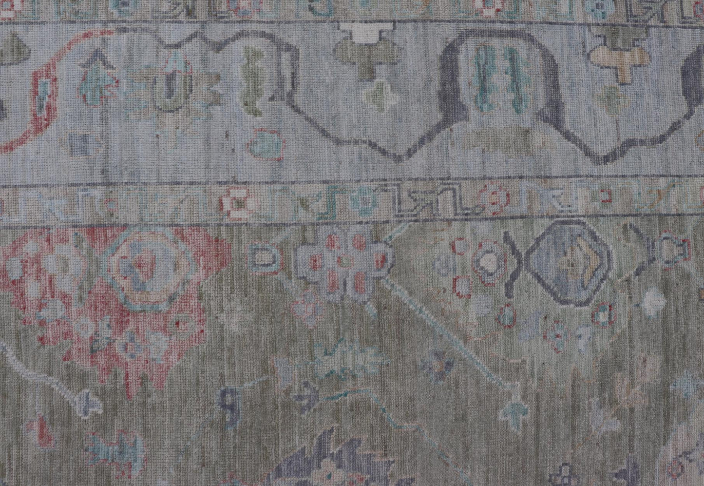 Measures: 9'1 x 12'0 Keivan Woven Arts Hand - Knotted Transitional Neutral Oushak Rug. Keivan Woven Arts; rug AWR - 378 / Country of Origin: Afghanistan Type: Oushak Design: All - Over, Floral. Above lays a modest Oushak - styled floral design reaching... - Keivan Woven ArtsAWR - 378 - 27448Rug