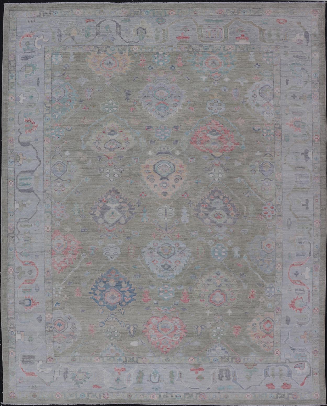 Measures: 9'1 x 12'0 Keivan Woven Arts Hand - Knotted Transitional Neutral Oushak Rug. Keivan Woven Arts; rug AWR - 378 / Country of Origin: Afghanistan Type: Oushak Design: All - Over, Floral. Above lays a modest Oushak - styled floral design reaching... - Keivan Woven ArtsAWR - 378 - 27448Rug