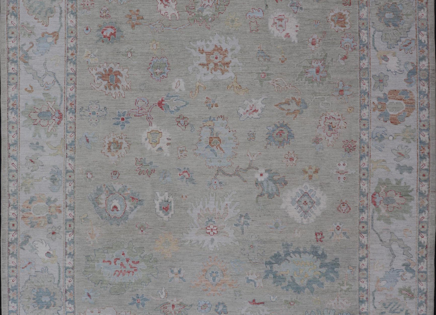 Measures: 10'2 x 13'9 Keivan Woven Arts Modern Oushak Rug in All - Over Floral Motifs. Keivan Woven Arts; rug AWR - 440 Country of Origin: Afghanistan Type: Oushak Design: All - Over, Floral. - Keivan Woven ArtsAWR - 440 - 27460Rug