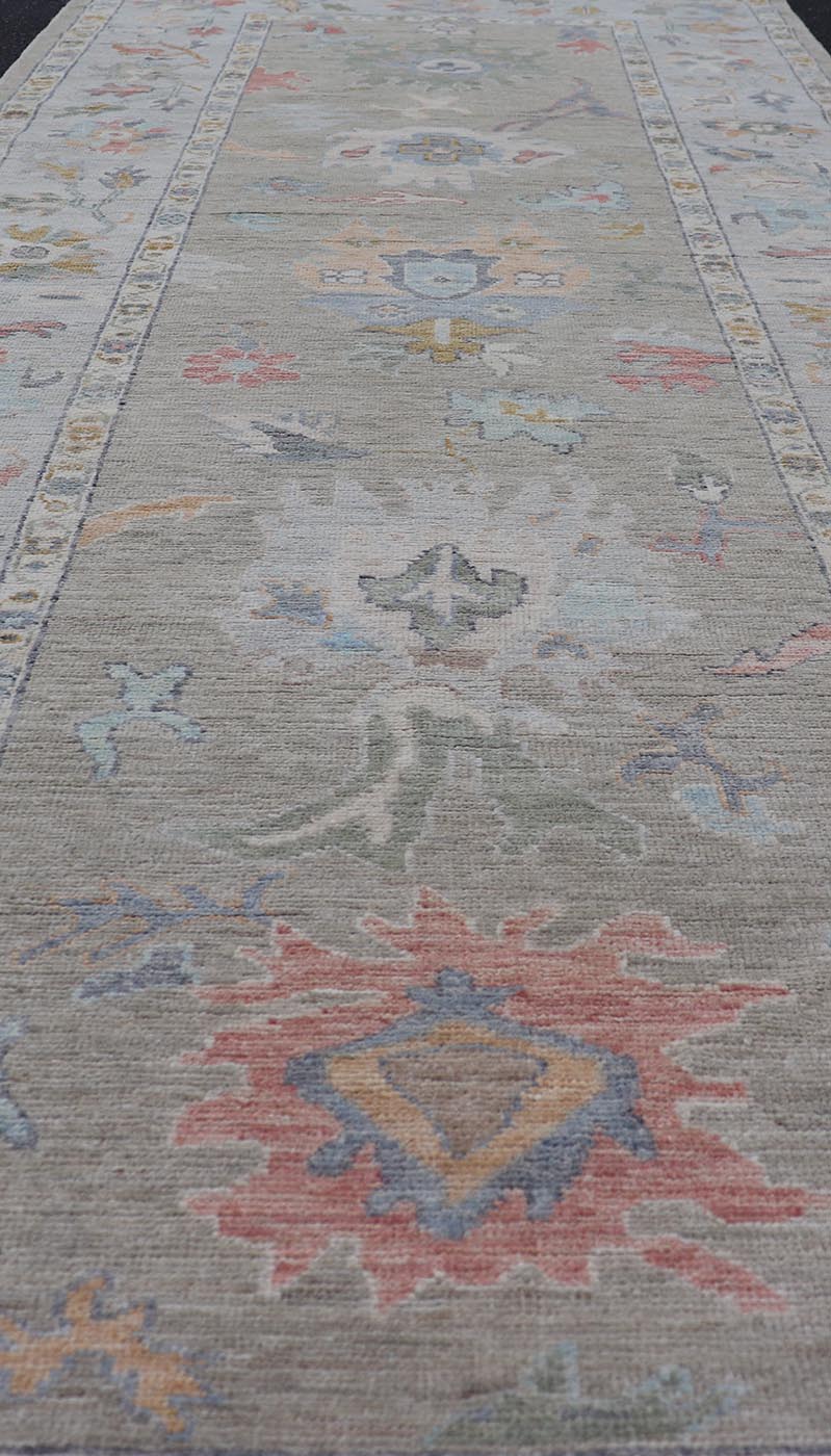 Measures: 4'1 x 11'5 Gallery Oushak Runner by Keivan Woven Arts with Floral Design. Keivan Woven Arts; rug AWR - 460 Country of Origin: Afghanistan Type: Oushak Design: Medallion, Motif, Floral Motif. This modern piece holds all - over design in th... - Keivan Woven ArtsAWR - 460 - 27466Rug