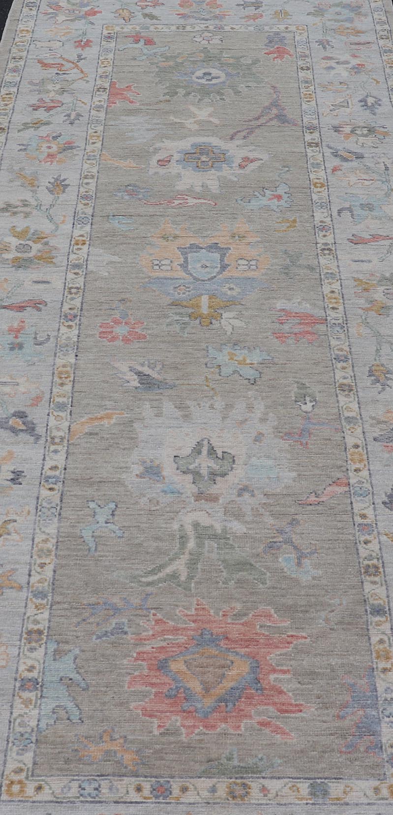 Measures: 4'1 x 11'5 Gallery Oushak Runner by Keivan Woven Arts with Floral Design. Keivan Woven Arts; rug AWR - 460 Country of Origin: Afghanistan Type: Oushak Design: Medallion, Motif, Floral Motif. This modern piece holds all - over design in th... - Keivan Woven ArtsAWR - 460 - 27466Rug