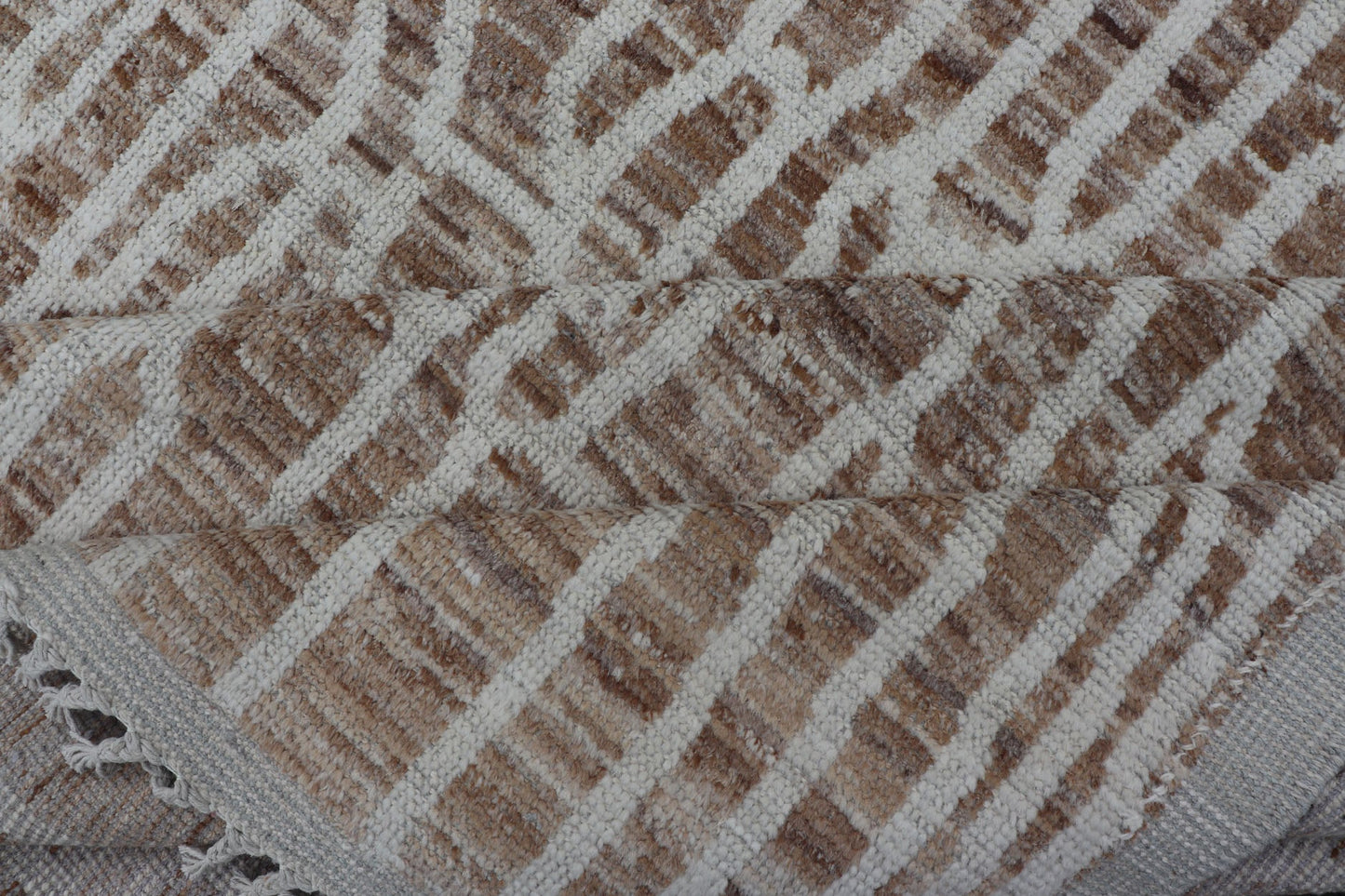 Keivan Woven Arts Hand - Knotted Wool Moroccan Rug with Abstract modern Design in Cream, Taupe, and L. Brown Keivan Woven Arts; rug AWR - 5020, country of origin / type: Afghanistan / Modern Casual, circa Early - 21th Century. Measures: 10'5 x 14'1 ... - Keivan Woven ArtsAWR - 5020 - 17154Rug