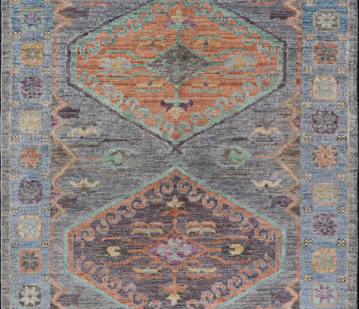 Measures: 3'10 x 5'10 Modern Oushak Medallion Motif's by Keivan Woven Arts. Keivan Woven Arts; rug AWR - 5149 Country of Origin: Afghanistan Type: Oushak Design. The border and field are covered in floral - like motifs filled with colors such as on ... - Keivan Woven ArtsAWR - 5149 - 17172Rug