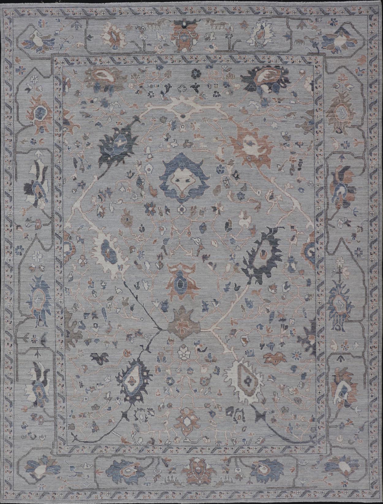 Large Afghan Floral Oushak with Muted Background in Wool With All - Over Design This hand - knotted Oushak has a very classic feel with a slight twist. This rug only has one background color, reaching from border to field in a muted gray tone. The d... - Keivan Woven ArtsAWR - 6041 - 19983Rug