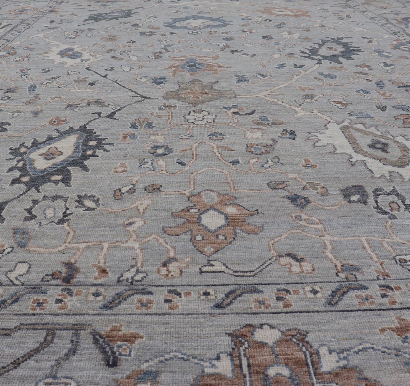 Large Afghan Floral Oushak with Muted Background in Wool With All - Over Design This hand - knotted Oushak has a very classic feel with a slight twist. This rug only has one background color, reaching from border to field in a muted gray tone. The d... - Keivan Woven ArtsAWR - 6041 - 19983Rug
