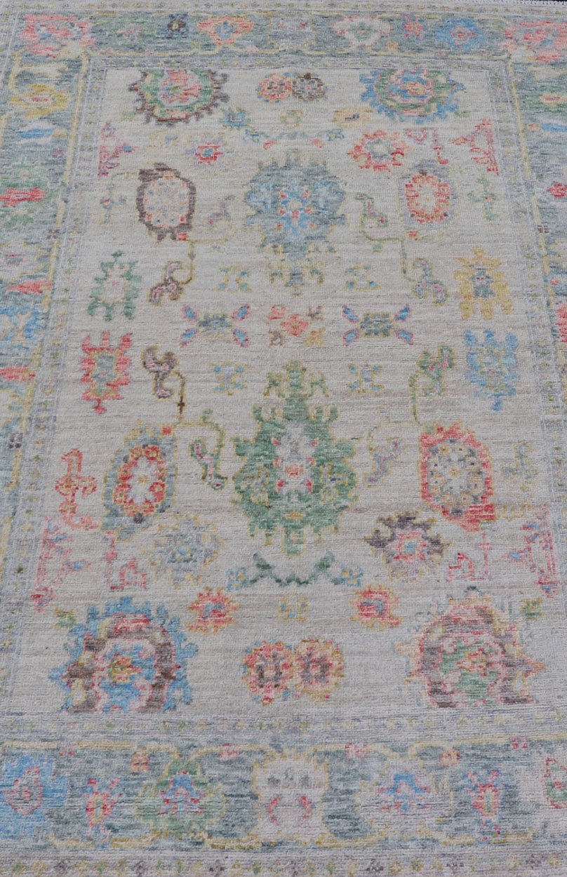Modern All - Over Floral Oushak with Muted Background and Accent Colors. Measures: 4'2 x 6'2 Modern All - Over Floral Oushak with Muted Background and Accent Colors. Keivan Woven Arts: rug AWR - 6825 Country of Origin: Afghanistan Type: Oushak Design... - Keivan Woven ArtsAWR - 6825 - 23193Rug