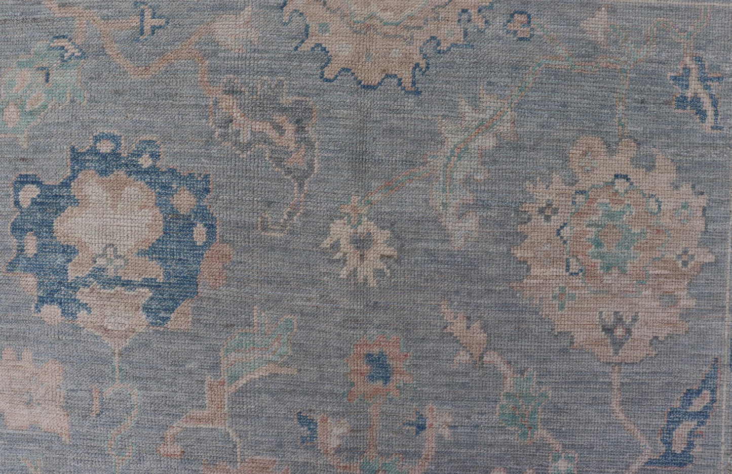 Modern Oushak Rug With in Light Gray Blue Background and All - Over Floral Motifs Modern Oushak Rug Keivan Woven Arts; rug AWR - 8052 Country of Origin: Afghanistan Type: Oushak Design: All - Over, Floral Measures: 5'11 x 9'1 Hand - Knotted in ... - Keivan Woven ArtsAWR - 8052 - 21251Rug