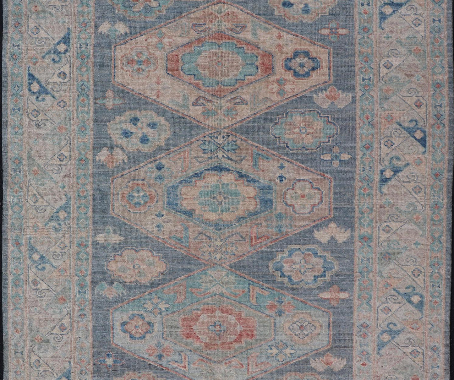 Modern Oushak With Three Large Medallion Design on a Blue - Gray Field. Keivan Woven Arts; rug AWR - 8184 Country of Origin: Afghanistan Type: Oushak Circa 2020 Measures: 5'2 x 7'0 This modern Oushak features large medallions in the center of a blu... - Keivan Woven ArtsAWR - 8184 - 21263Rug