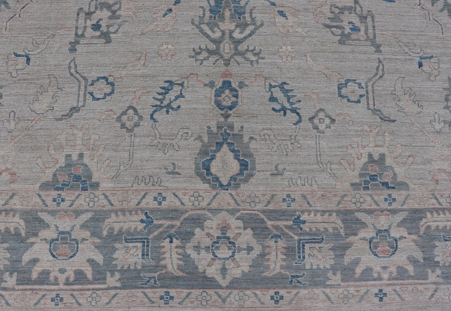 Modern Classic Oushak with Gray Colored Border and Light Silvery Gray Background Large Modern Oushak with Gray Colored Border and Light Silvery Gray Background. Country of Origin: Afghanistan; Type: Oushak; Design: Medallion, Tribal Medallion, ... - Keivan Woven ArtsAWR - 8521 - 21287Rug