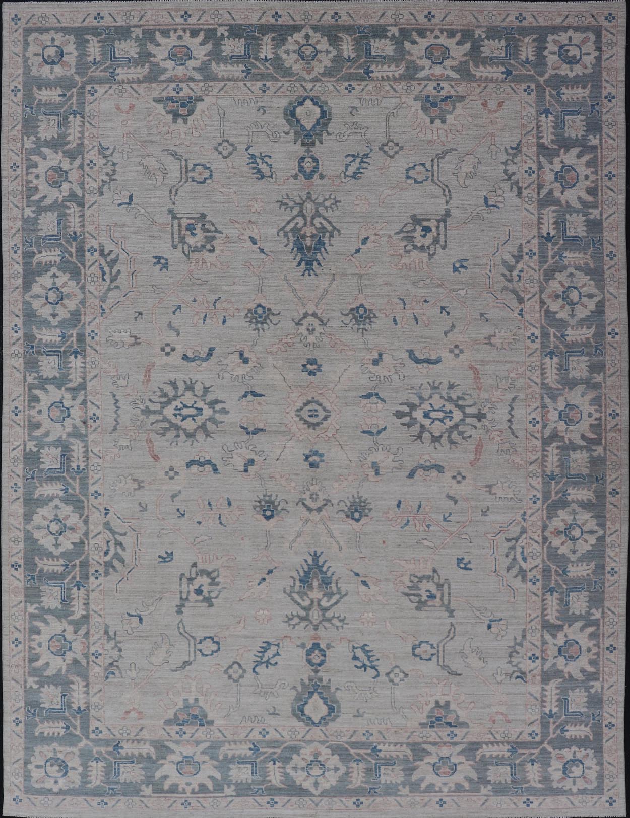 Modern Classic Oushak with Gray Colored Border and Light Silvery Gray Background Large Modern Oushak with Gray Colored Border and Light Silvery Gray Background. Country of Origin: Afghanistan; Type: Oushak; Design: Medallion, Tribal Medallion, ... - Keivan Woven ArtsAWR - 8521 - 21287Rug