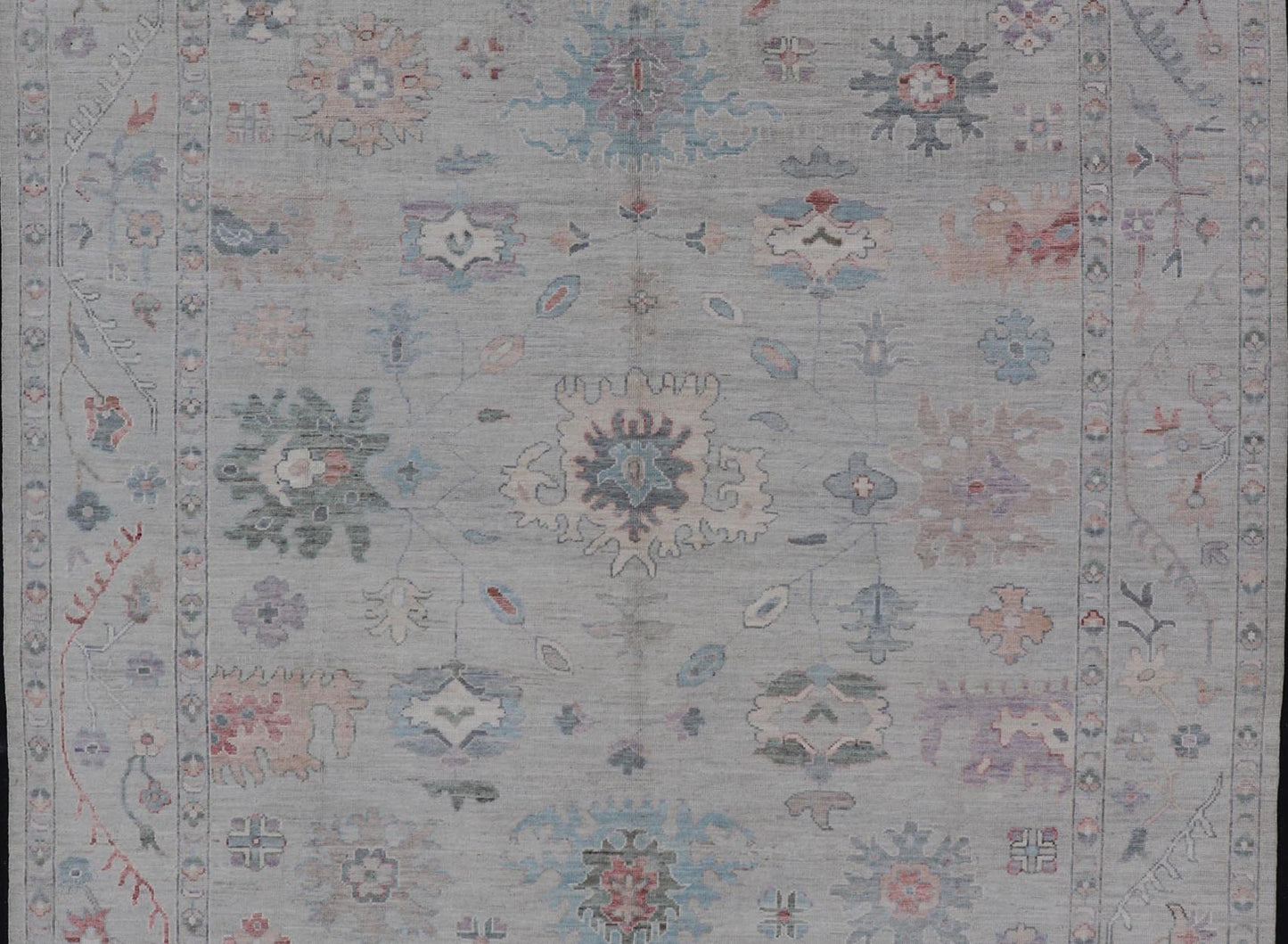 All Over Modern Floral Oushak with A Light Blue - Gray Field and Border With Color Keivan Woven Arts; rug AWR - 8546 Country of Origin: Afghanistan Type: Oushak Design: All - Over, Floral, Arabesque - Floral 21st Century Measures: 9'11 x 14'0 ... - Keivan Woven ArtsAWR - 8546 - 21293Rug