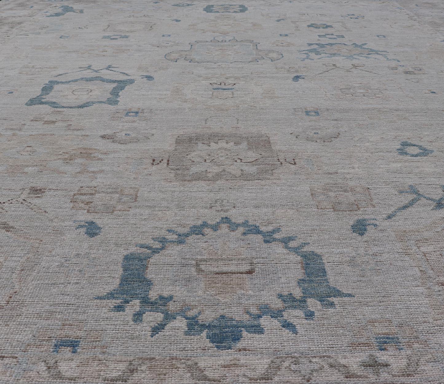 Modern Tribal Oushak with Light Taupe Colored Border and Off White Background Modern Tribaloushak with light taupe colored border and off white background Country of Origin: Afghanistan; Type: Oushak; Design: Medallion, Tribal Medallion, All - Over; Keiv... - Keivan Woven ArtsAWR - 9045 - 21325Rug