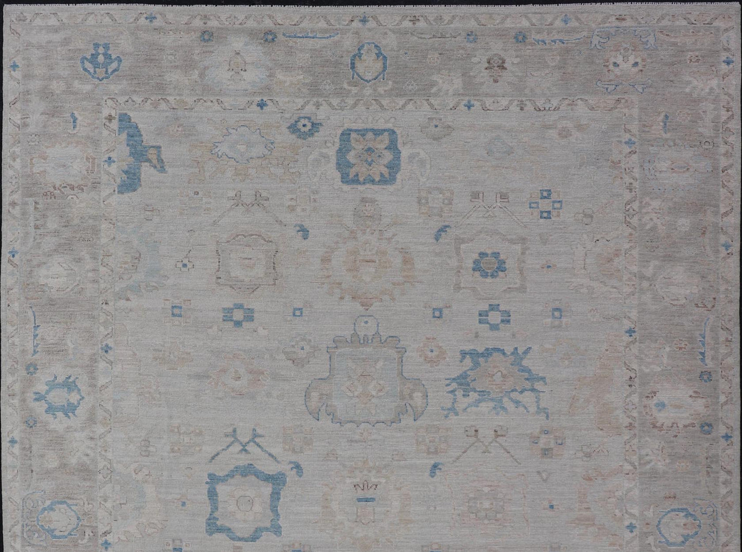 Modern Tribal Oushak with Light Taupe Colored Border and Off White Background Modern Tribaloushak with light taupe colored border and off white background Country of Origin: Afghanistan; Type: Oushak; Design: Medallion, Tribal Medallion, All - Over; Keiv... - Keivan Woven ArtsAWR - 9045 - 21325Rug