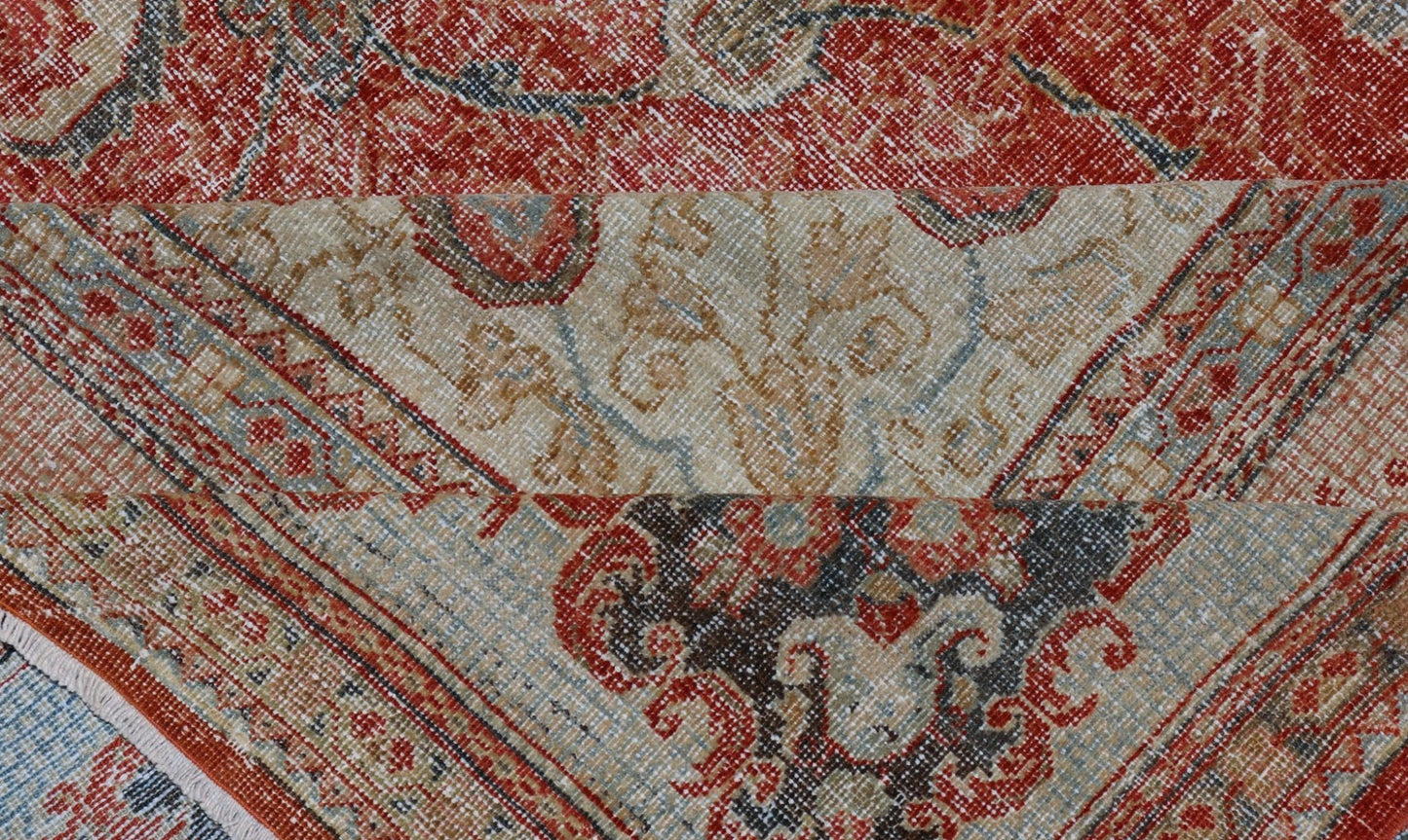 Large Antique Persian Mahal Rug with Central Medallion and Regal Design. Large Antique Persian Mahal Rug with a Traditional Medallion and Floral Design in red, blue, green, ivory. Keivan Woven Arts/ rug / B - 0722 Iran/ Mahal / circa 1920 ... - Keivan Woven ArtsB - 0722 - 321Rug