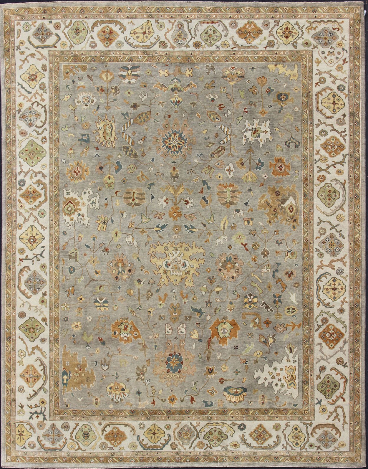 Palace Sized Indian Oushak Area Rug in Earth Colors Measures 12'2 x 14'10 Country of Origin: India; Type: Oushak; Design: Floral, Oushak Floral, Nature Motif; Keivan Woven Arts; BDH - 742780; Palace Sized Indian Oushak Area Rug in Eart... - Keivan Woven ArtsBDH - 742780 - 10872Rug