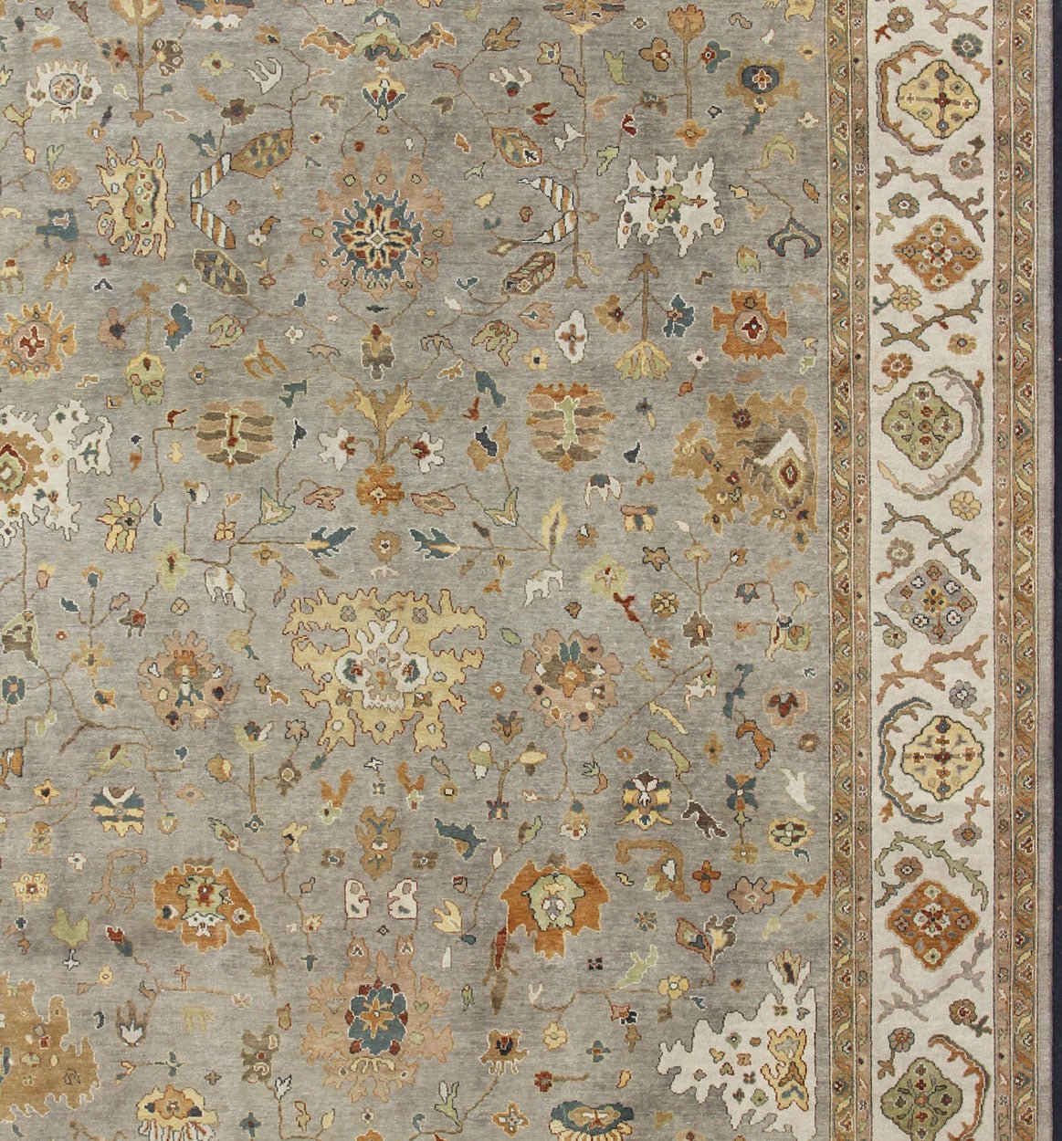 Palace Sized Indian Oushak Area Rug in Earth Colors Measures 12'2 x 14'10 Country of Origin: India; Type: Oushak; Design: Floral, Oushak Floral, Nature Motif; Keivan Woven Arts; BDH - 742780; Palace Sized Indian Oushak Area Rug in Eart... - Keivan Woven ArtsBDH - 742780 - 10872Rug