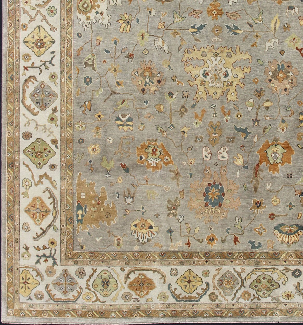 Palace Sized Indian Oushak Area Rug in Earth Colors Measures 12'2 x 14'10 Country of Origin: India; Type: Oushak; Design: Floral, Oushak Floral, Nature Motif; Keivan Woven Arts; BDH - 742780; Palace Sized Indian Oushak Area Rug in Eart... - Keivan Woven ArtsBDH - 742780 - 10872Rug