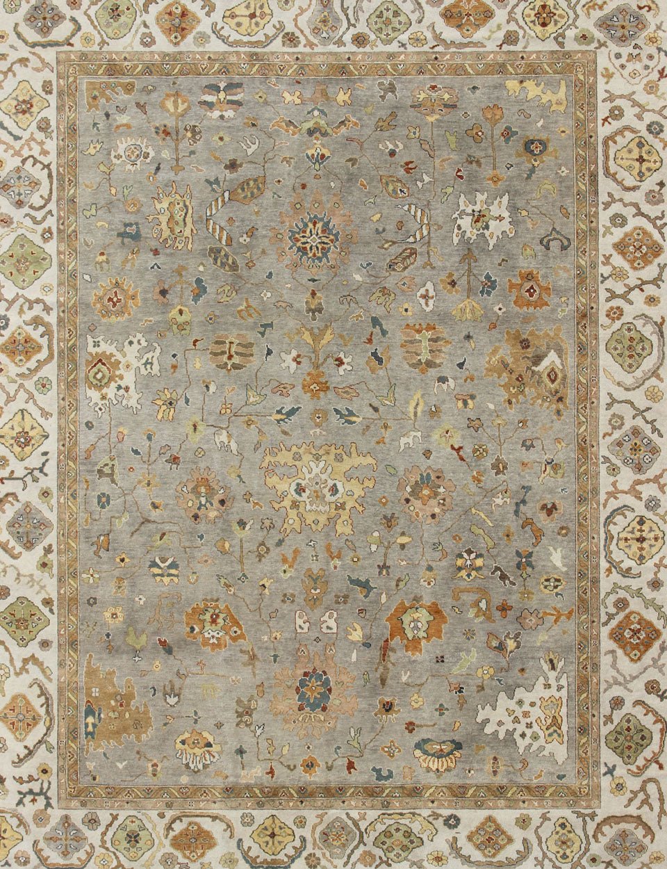Palace Sized Indian Oushak Area Rug in Earth Colors Measures 12'2 x 14'10 Country of Origin: India; Type: Oushak; Design: Floral, Oushak Floral, Nature Motif; Keivan Woven Arts; BDH - 742780; Palace Sized Indian Oushak Area Rug in Eart... - Keivan Woven ArtsBDH - 742780 - 10872Rug
