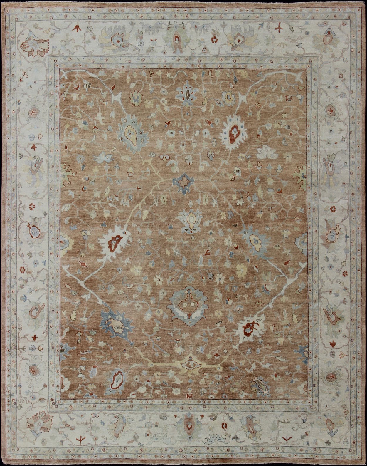Oversized Hand Knotted Indian Floral Oushak Rug Hand - Knotted in Wool Measures 11'11 x 14'10 Country of Origin: India; Type: Oushak; Design: Floral, All - Over, Oushak Floral; Keivan Woven Arts: BDH - 743526; Oversized Indian Floral Oushak Ru... - Keivan Woven ArtsBDH - 743526 - 10890Rug