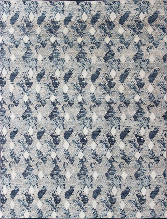 Oversized Modern Diamond Designed Indian Area Rug in Blue, Gray, and White. Country of Origin: India; Type: Modern; Design: All - Over, Abstract, Sub - Geometric, Diamond; Keivan Woven Arts: rug BDH - 759039 - RT - 18. Measures: 12'1 x 14'11 This beautifu... - Keivan Woven ArtsBDH - 759039 - RT - 18 - 13412Rug