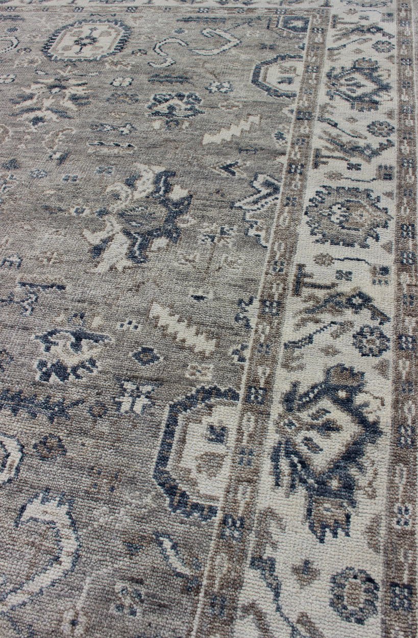 Hand - Knotted Indian Wool Oushak Rug in Cool Neutral Tones Measures 8'0 x 9'9 Country of Origin: India; Type: Oushak; Design: All - Over, Floral, Oushak Floral; Keivan Woven Arts: rug BDH - 760136 - HP - 96; Hand - Knotted Indian Wool Oushak Rug i... - Keivan Woven ArtsBDH - 760136 - HP - 96 - 13418Rug