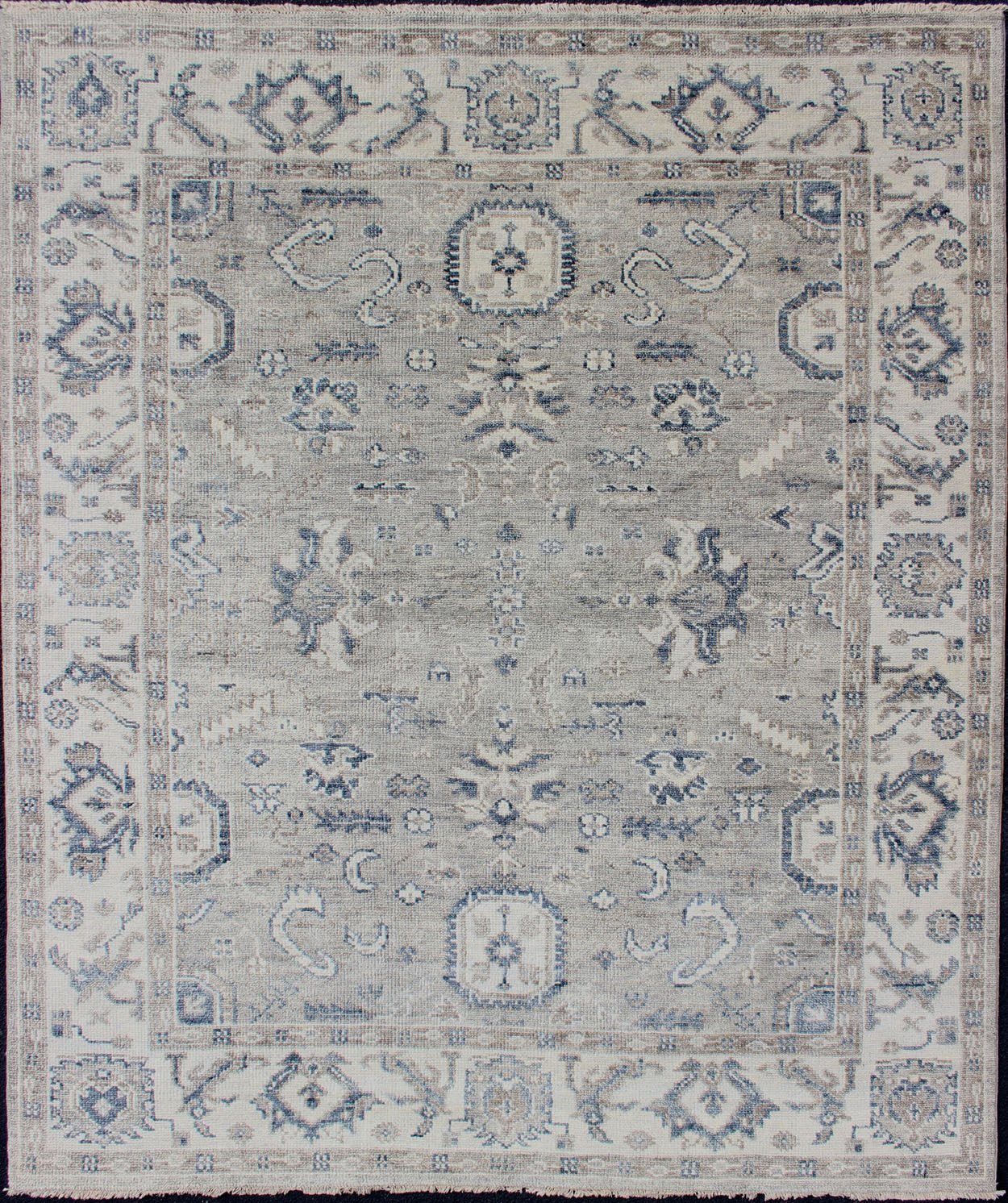 Hand - Knotted Indian Wool Oushak Rug in Cool Neutral Tones Measures 8'0 x 9'9 Country of Origin: India; Type: Oushak; Design: All - Over, Floral, Oushak Floral; Keivan Woven Arts: rug BDH - 760136 - HP - 96; Hand - Knotted Indian Wool Oushak Rug i... - Keivan Woven ArtsBDH - 760136 - HP - 96 - 13418Rug