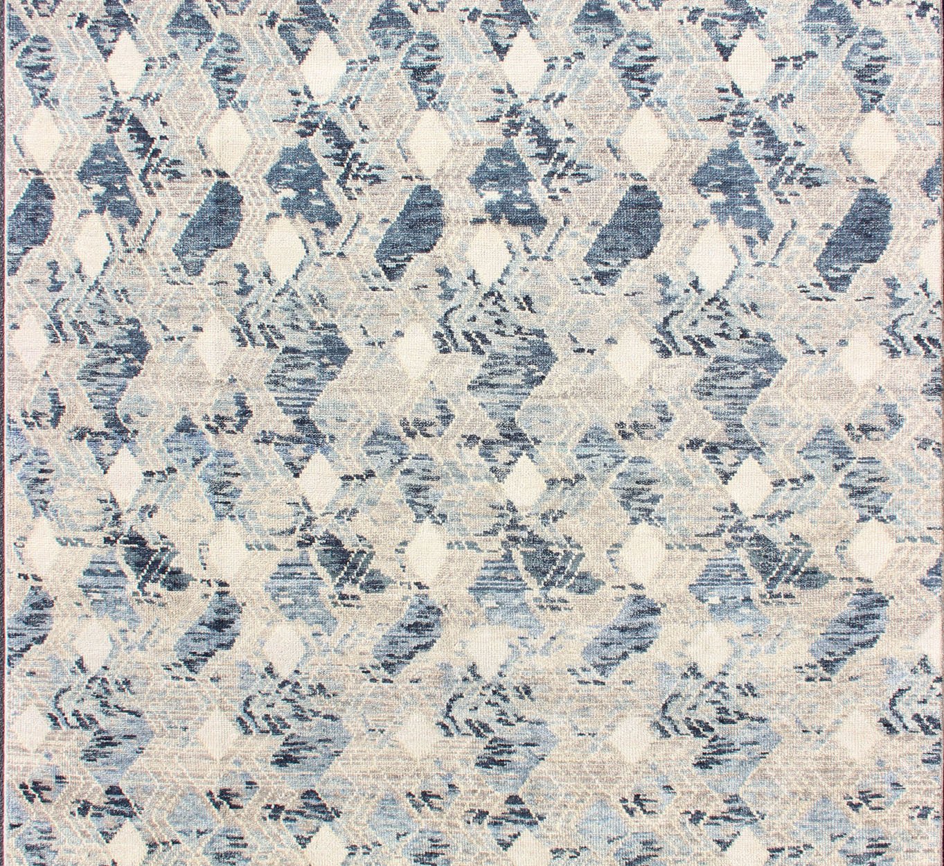 Large Modern Hand Knotted Indian Area Rug in Blue's, Gray, and White Measures 9'0 x 12'0 Country of Origin: India; Type: Modern; Design: All - Over, Abstract, Sub - Geometric, Diamond; Keivan Woven Arts: rug BDH - 764179; Large Modern Indian ... - Keivan Woven ArtsBDH - 764179 - RT - 18 - 13428Rug