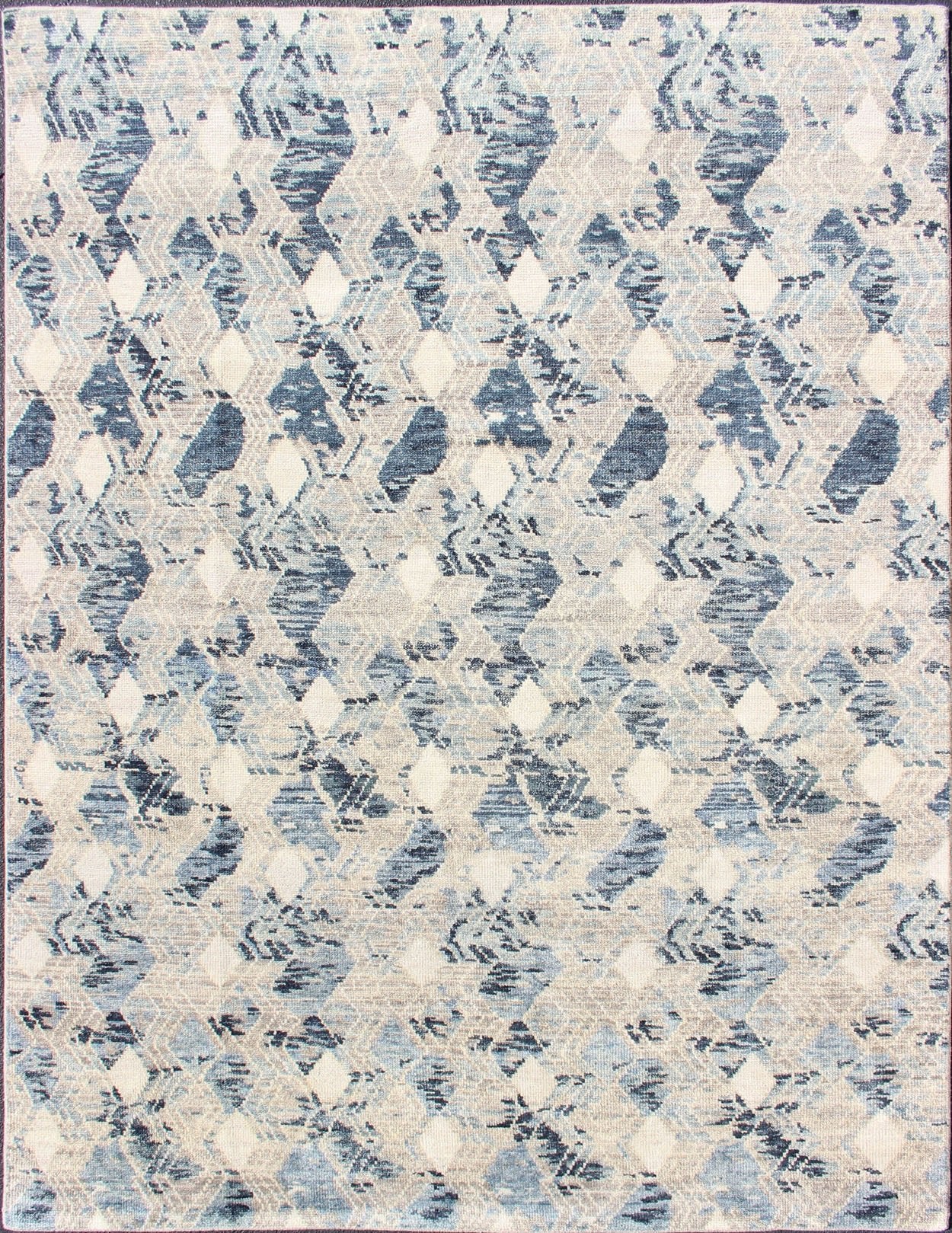 Large Modern Hand Knotted Indian Area Rug in Blue's, Gray, and White Measures 9'0 x 12'0 Country of Origin: India; Type: Modern; Design: All - Over, Abstract, Sub - Geometric, Diamond; Keivan Woven Arts: rug BDH - 764179; Large Modern Indian ... - Keivan Woven ArtsBDH - 764179 - RT - 18 - 13428Rug