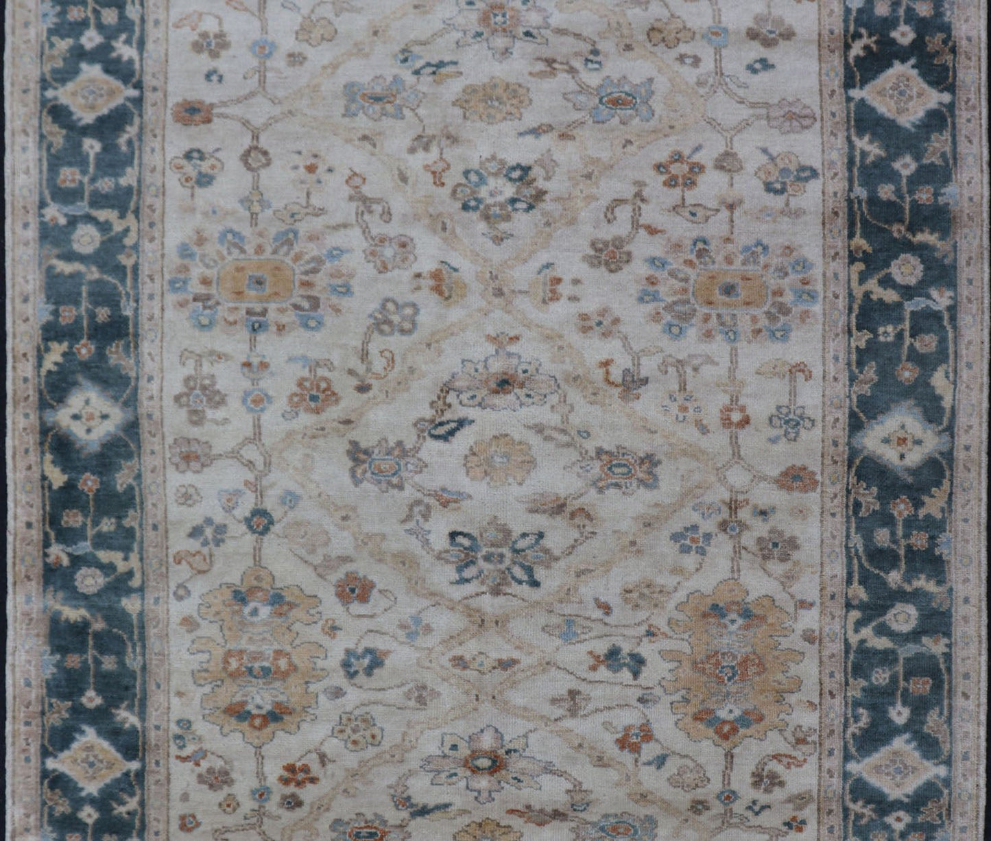 Indian Wool Hand - Knotted Floral Oushak Rug in Navy Blue and White Measures 5'7x 8'8 Country of Origin: India; Type: Oushak; Design: All - Over, Floral; Keivan Woven Arts: rug BDH - 767432; Indian Wool Hand - Knotted Floral Oushak in Nav... - Keivan Woven ArtsBDH - 767432 - 15298Rug