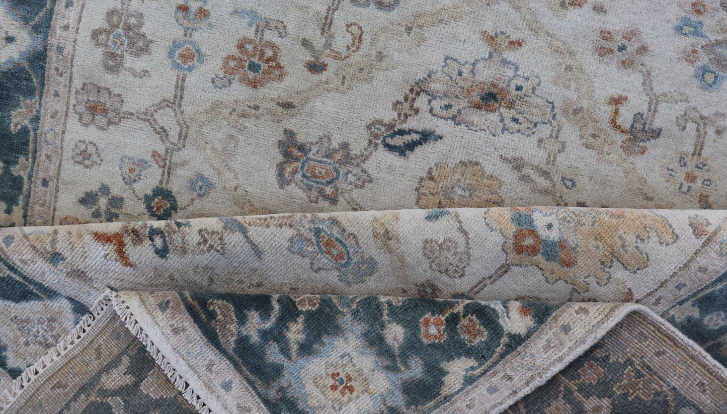 Indian Wool Hand - Knotted Floral Oushak Rug in Navy Blue and White Measures 5'7x 8'8 Country of Origin: India; Type: Oushak; Design: All - Over, Floral; Keivan Woven Arts: rug BDH - 767432; Indian Wool Hand - Knotted Floral Oushak in Nav... - Keivan Woven ArtsBDH - 767432 - 15298Rug