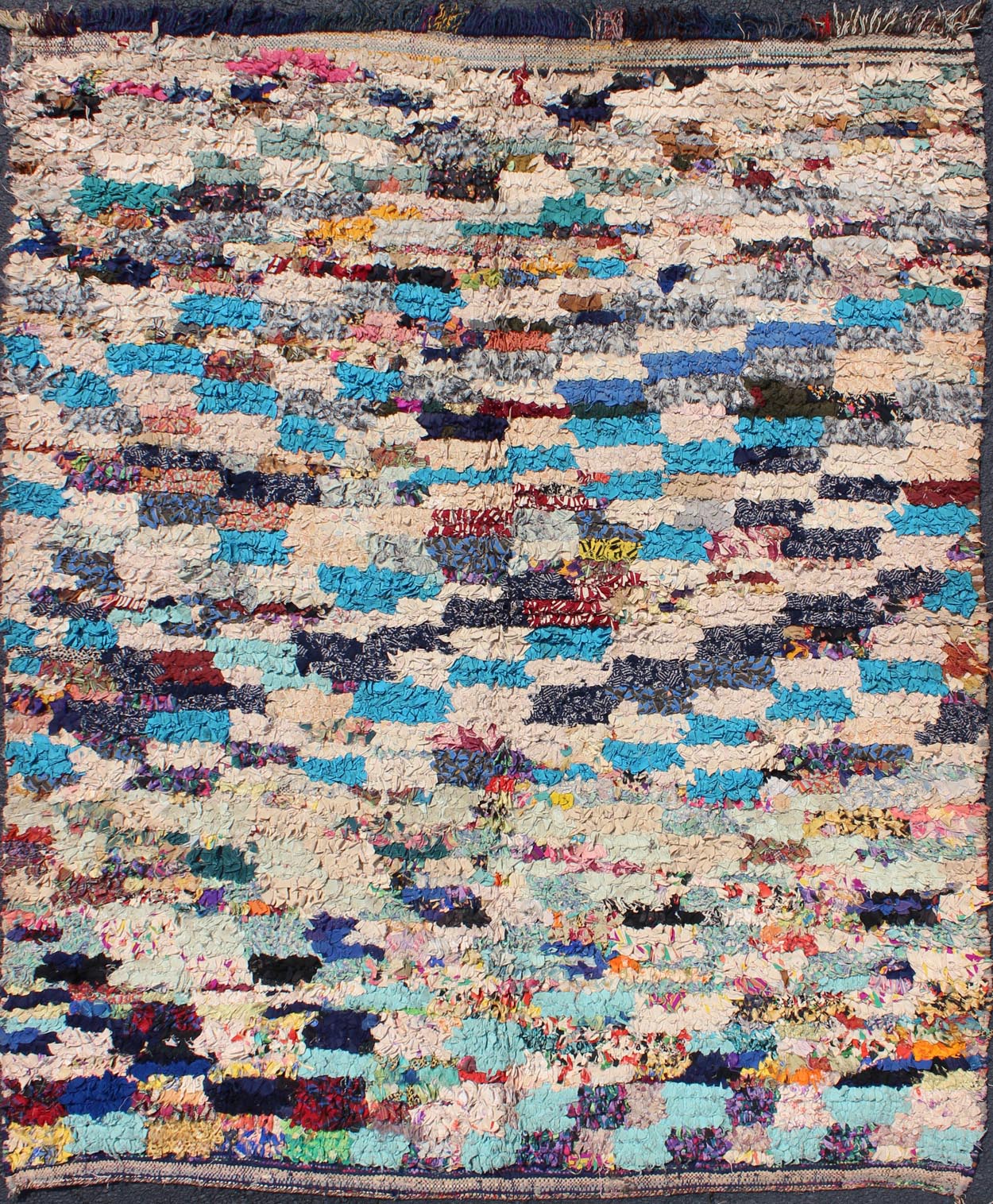 Mid - Century Moroccan rug with colorful checkerboard design, rug bds - 102, country of origin / type: Morocco / Tribal, circa 1950. Handwoven in bold, bright colors, this vintage Moroccan rug features a checkerboard design. Colors include black, re... - Keivan Woven ArtsBDS - 102 - 5219Rug