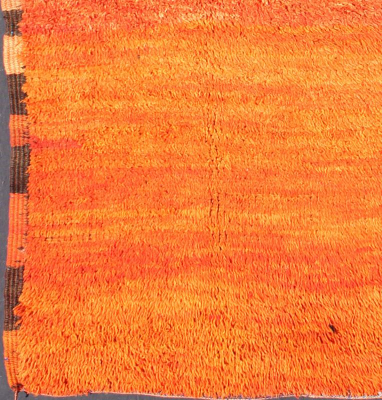 Vintage Small Moroccan Boujaad Rug in Variegated Saffron and Orange Colors Measures: 3'0'' x 7'0''. This original carpet features intricate symbols based mostly on tribal motifs, with multiple shades of orange, saffron, as well as burnt orang... - Keivan Woven ArtsBDS - 136619 - 7275Rug