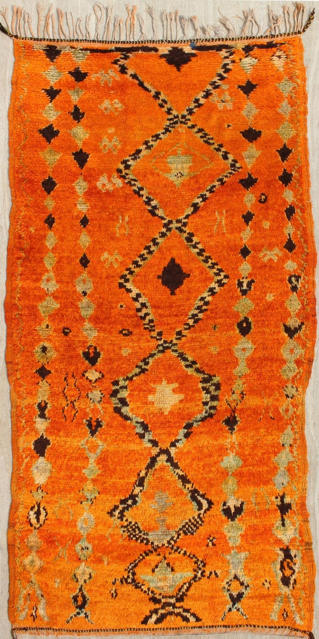 Vintage Hand Knotted Moroccan Beni Mklid Rug with All - Over Tribal Design Tribal design vintage Moroccan rug in red, orange, charcoal, ivory, Keivan Woven Arts / rug BDS - 2100, country of origin / type: Morocco / Tribal, circa 1940. Vintage... - Keivan Woven ArtsBDS - 2100 - 9567Rug