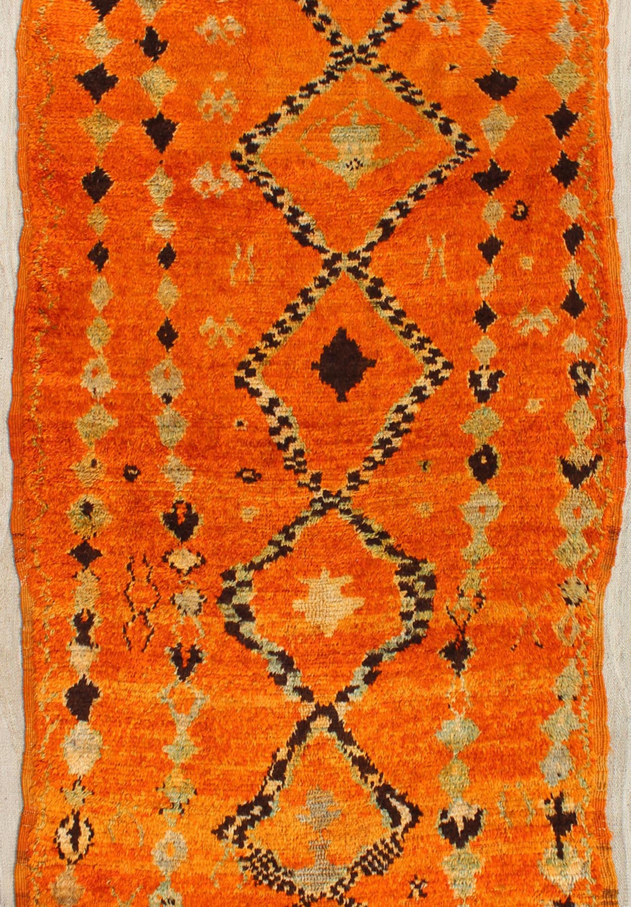 Vintage Hand Knotted Moroccan Beni Mklid Rug with All - Over Tribal Design Tribal design vintage Moroccan rug in red, orange, charcoal, ivory, Keivan Woven Arts / rug BDS - 2100, country of origin / type: Morocco / Tribal, circa 1940. Vintage... - Keivan Woven ArtsBDS - 2100 - 9567Rug