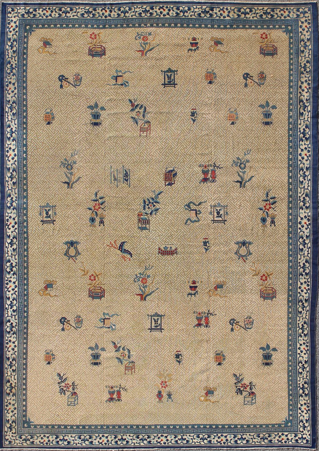 Large Antique Chinese Carpet A traditional design incorporating phoenix motifs and Chinese elements distinguishes this Chinese rug from all others. Symbolizing the Emperor and Empress, the dragon and phoenix were powerful spiritual symbols. This... - Keivan Woven ArtsC - 0504 - 195