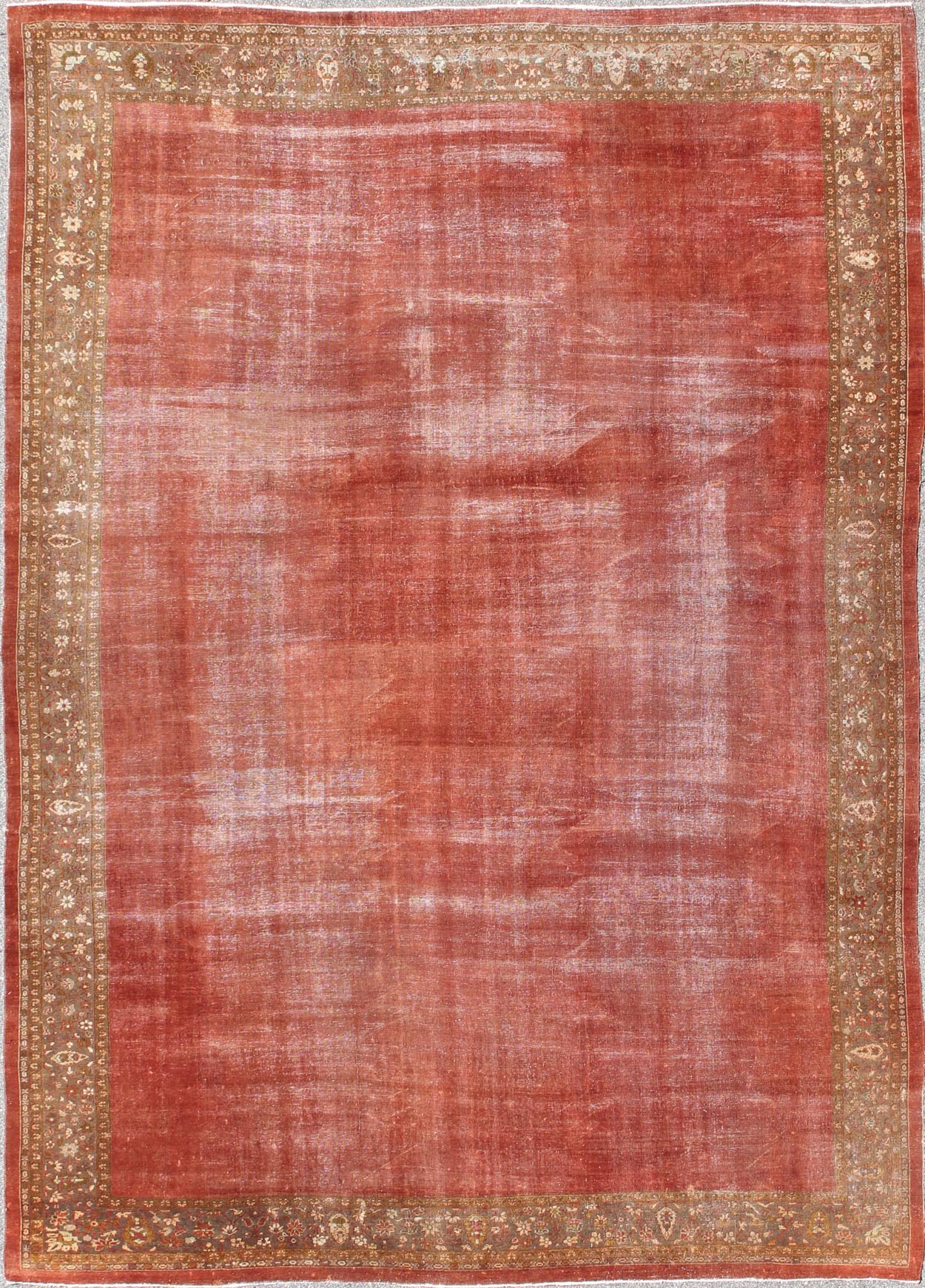 Antique Sultanabad Carpet with Open Red Field and Yellow - Green Floral Border This exquisite antique Sultanabad carpet beautifully illustrates the stunning Persian workmanship of the early 20th Century. The open red field is surrounded by a broad... - Keivan Woven ArtsC - 1006 - 2346Rug