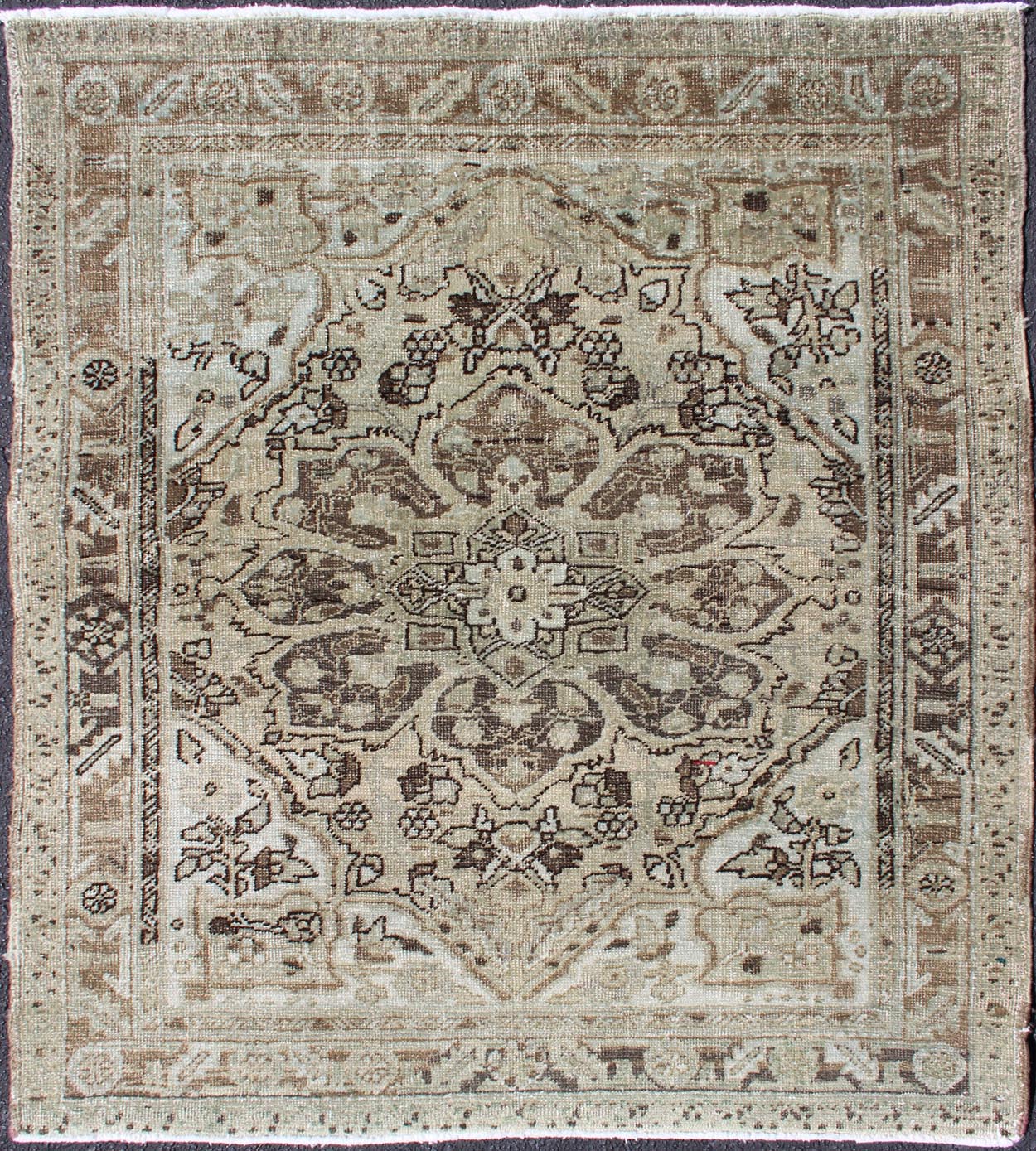 Square - Sized Medallion Heriz Rug in Natural Color Tones Vintage Persian Carpet with Taupe, Brown, Ivory Medallion Design, ca - 13541, country of origin / type: Iran / Heriz, circa 1950 This nearly square - shaped Heriz carpet from mid - century... - Keivan Woven ArtsCA - 13541 - 1285Rug