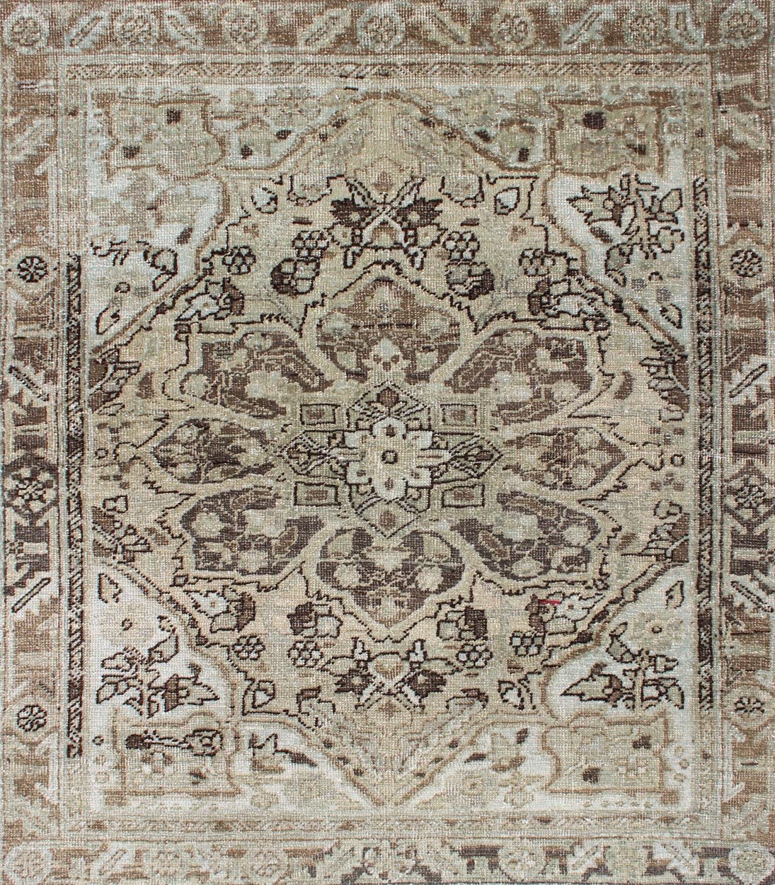 Square - Sized Medallion Heriz Rug in Natural Color Tones Vintage Persian Carpet with Taupe, Brown, Ivory Medallion Design, ca - 13541, country of origin / type: Iran / Heriz, circa 1950 This nearly square - shaped Heriz carpet from mid - century... - Keivan Woven ArtsCA - 13541 - 1285Rug