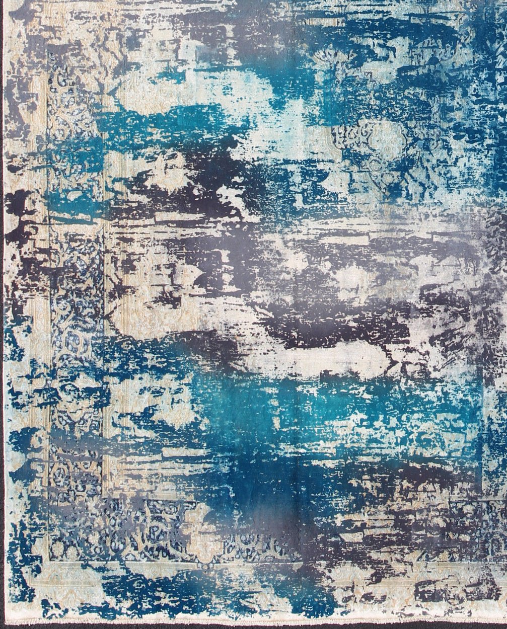 Vintage Rug in Modern Design in Shades of Blu, Gray, and Ivory This Persian carpet with a classical composition has been overdyed in blue, gray, and charcoal. With both Classic and contemporary characteristics, this beautiful carpet could perfec... - Keivan Woven ArtsCN - 508 - 253