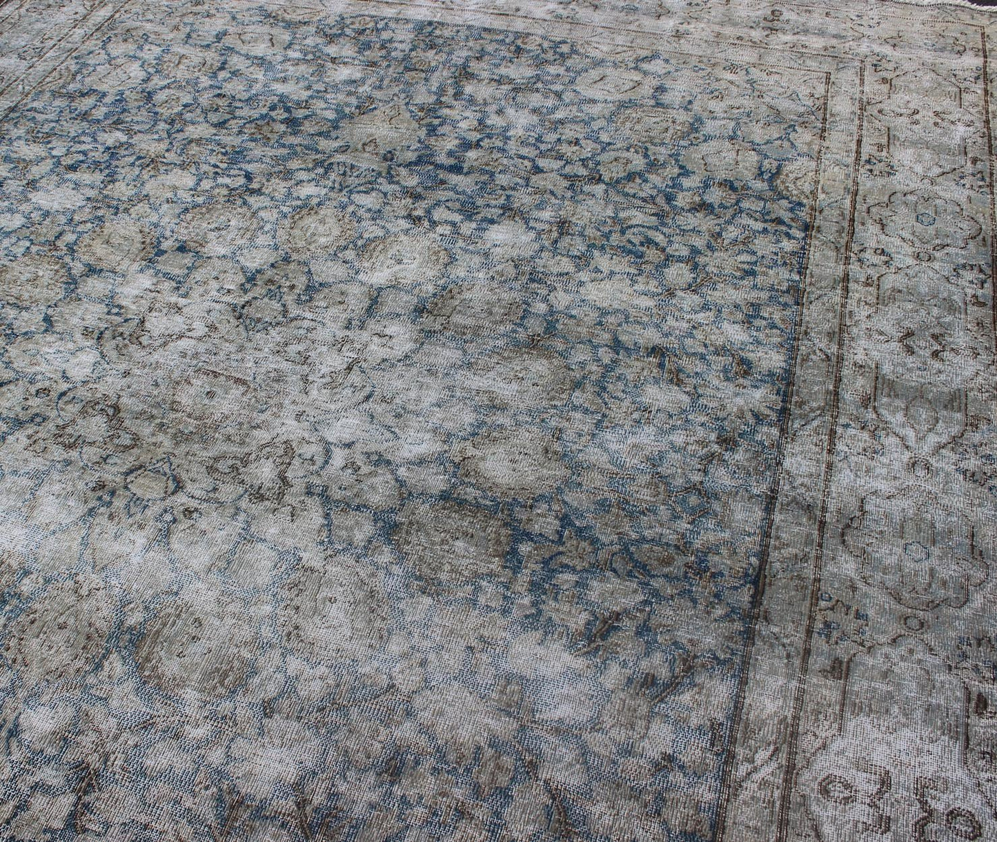 Vintage Persian Distressed rug with modern design in blue and gray faded all - over design from 1950s Persia, rug crv - 10046461, country of origin / type: Iran / Distressed modern, circa 1950. This Persian rug is one - of - a - kind with a distressed fi... - Keivan Woven ArtsCRV - 10046461 - 10496Rug