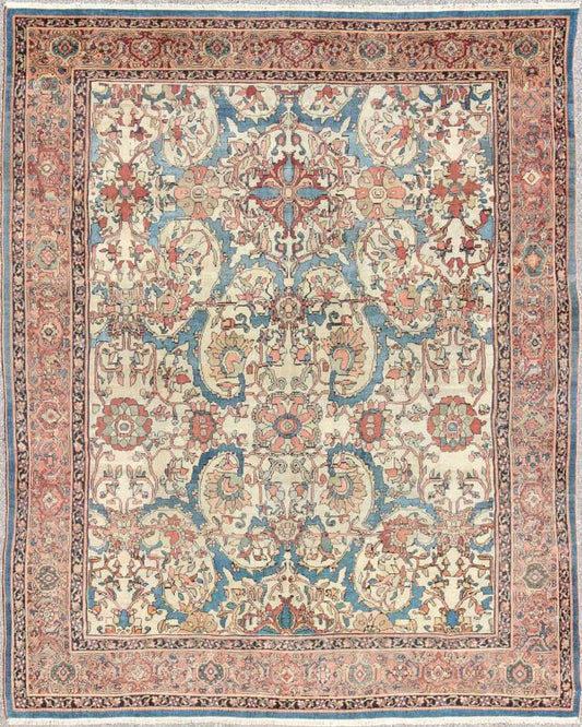 Antique Persian Sultanabad Rug with Ivory Background This exemplary antique Sultanabad rug features a large - scale design comprised of palmettes and stylized flowers. The gorgeous piece is characterized by a rare color combination: An ivory field... - Keivan Woven ArtsD - 0702 - 3011
